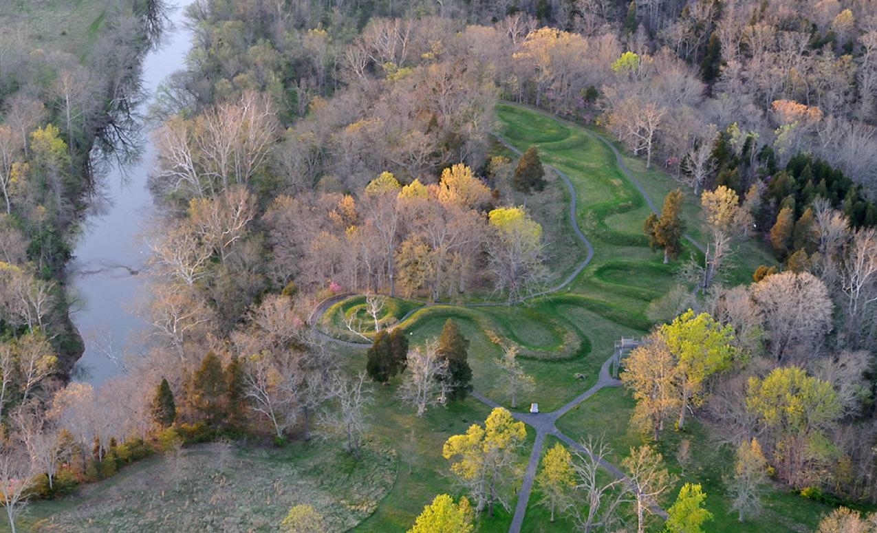 Aerial view of Serpent Mound, Adams County. Image courtesy of Timothy E. Black.