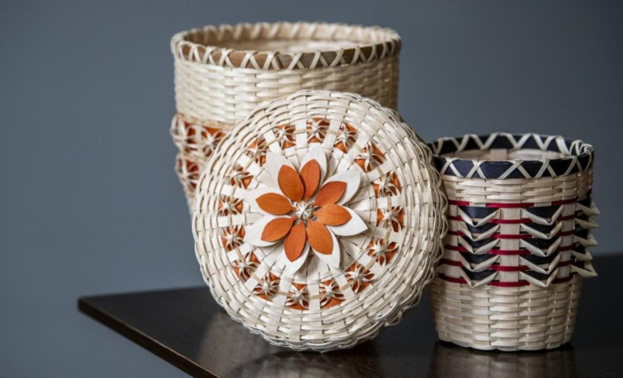 Black ash baskets made by noted Pokagon Potawatomi artist Jenny (Brown) Chapman