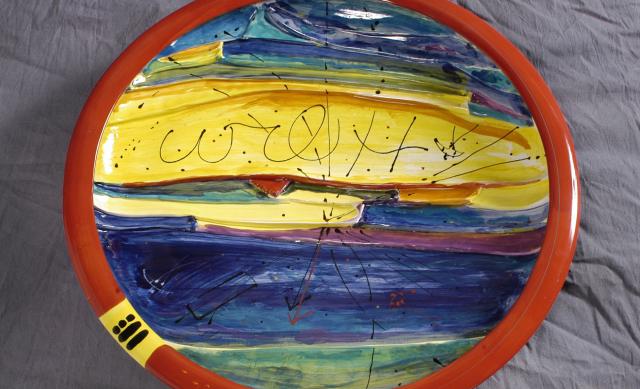 Quantum memory by Gerry Lang. Ceramic bowl with stripes of color. Image courtesy of Gerry Lang.