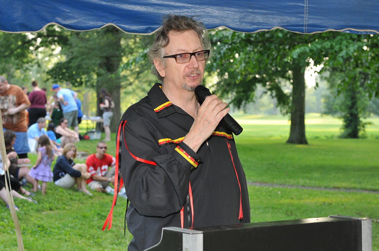 Dr. John Low speaking at the World Heritage Celebration at the Great Circle earthworks, Heath, Ohio. Image courtesy of Timothy E. Black.