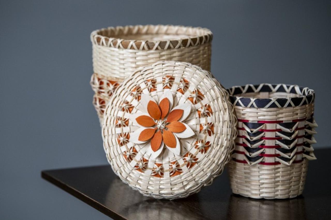 Black ash baskets made by noted Pokagon Potawatomi artist Jenny (Brown) Chapman