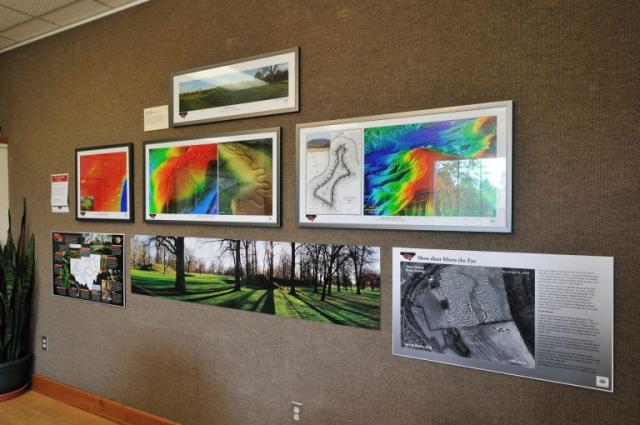 Close-up of Ohio earthworks and lidar images in the Ancient Ohio Experience Exhibit. Image Courtesy of The Ohio State University.