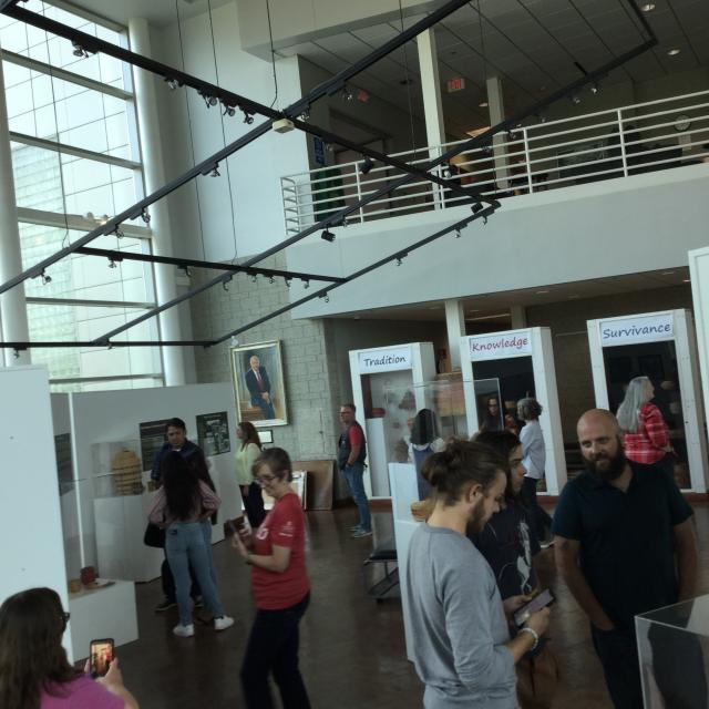 Gallery opening at the LeFevre Art Gallery of the Pokagon Potawatomi Black Ash Basket Exhibit. Image courtesy of The Ohio State University.