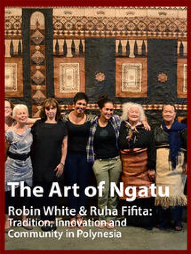 The Art of Ngatu celebration of the artists with tapa cloth behind them. Image courtesy of the artists.