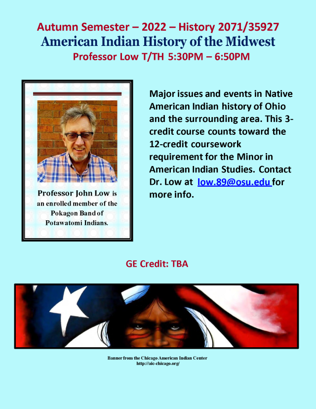 American Indian History of the Midwest Autumn 2022 Flyer Dr. John Low.