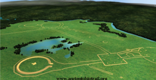 Simulated aerial view of the Newark Earthworks as they were 2,000 years ago. Image courtesy of the Ancient Ohio Trail. Image courtesy of the Ancient Ohio Trail.