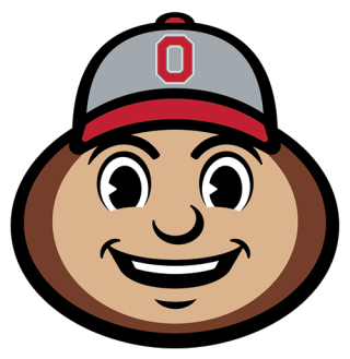 Brutus Buckeye's head with a grey baseball Buckeye cap on. Image courtesy of The Ohio State University.