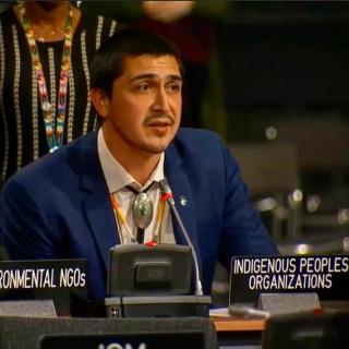 Michael Charles speaking at the UN Climate Negotiations in Bonn, Germany, 2017. Image courtesy of The Ohio State University