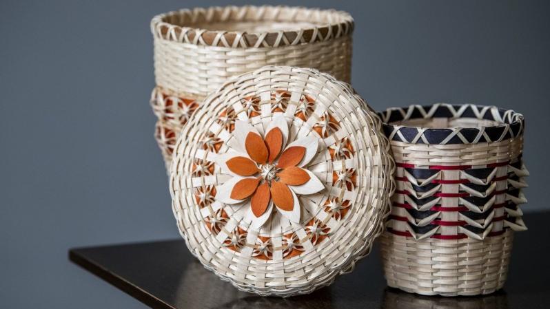 Black ash baskets made by noted Pokagon Potawatomi artist Jenny (Brown) Chapman