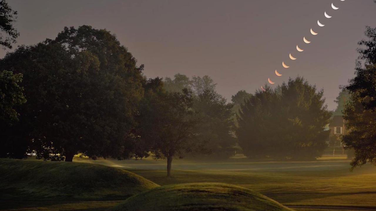 Time-lapse of moon rise at the Newark Earthworks with mist. Image courtesy of Timothy E. Black.